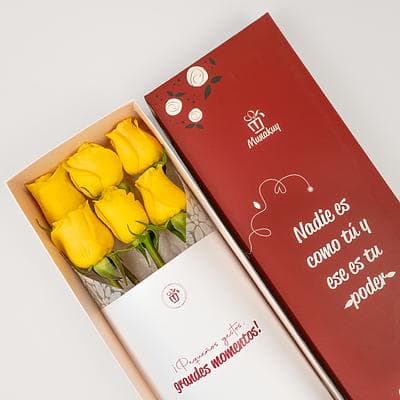 Caja de 6 rosas amarillas envíos a toda Lima y Callao